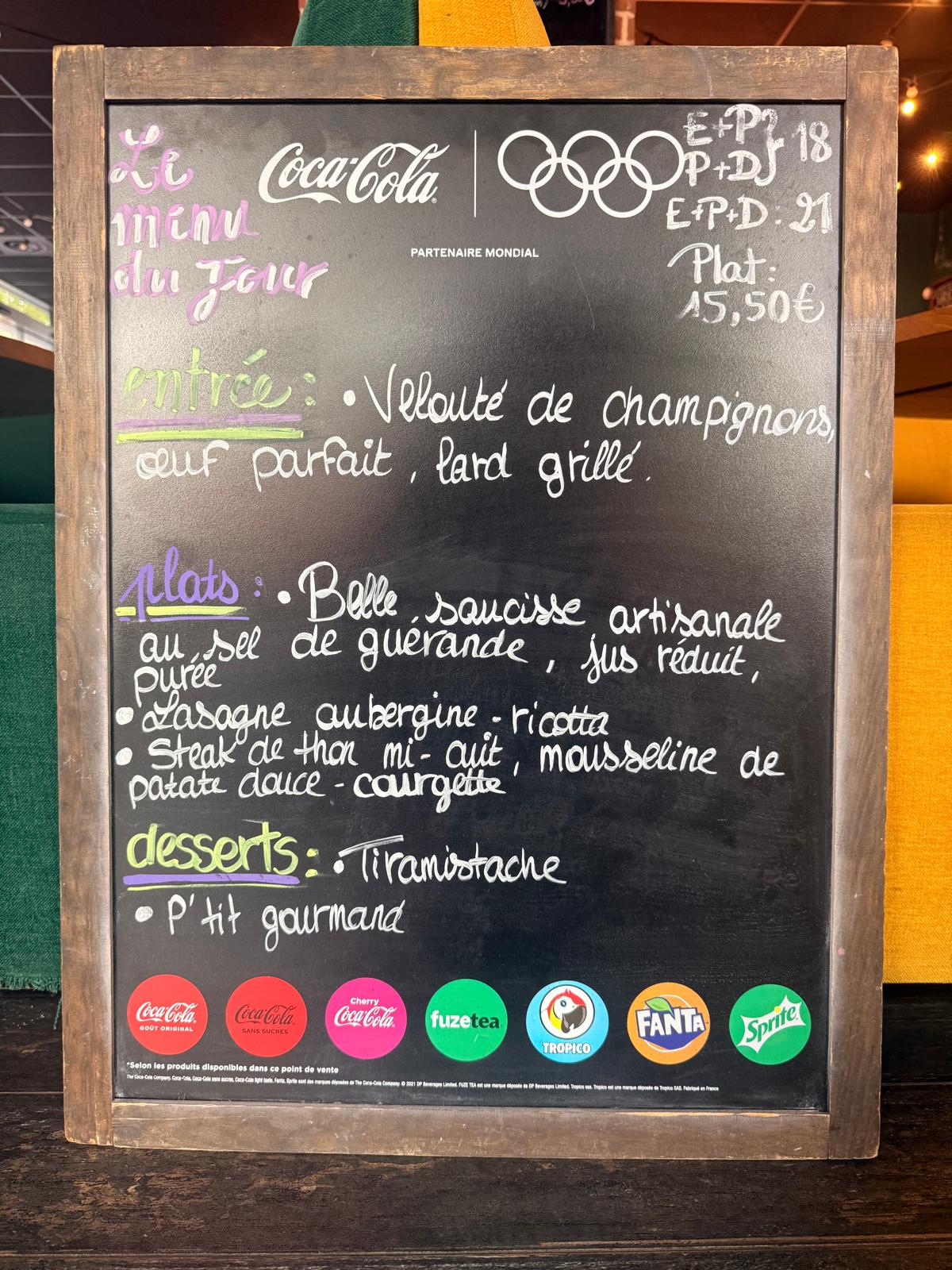 Exemple du menu du jour au bar-brasserie Les Funambules de Nantes